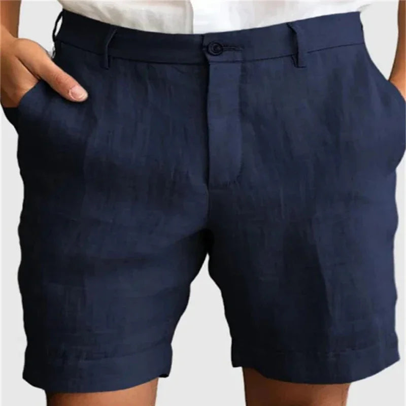 Summer Breathable Casual Linen Shorts Mens Fashionable Zip-up Button Shorts Daily Leisure Loose Straight Solid Color Men Shorts