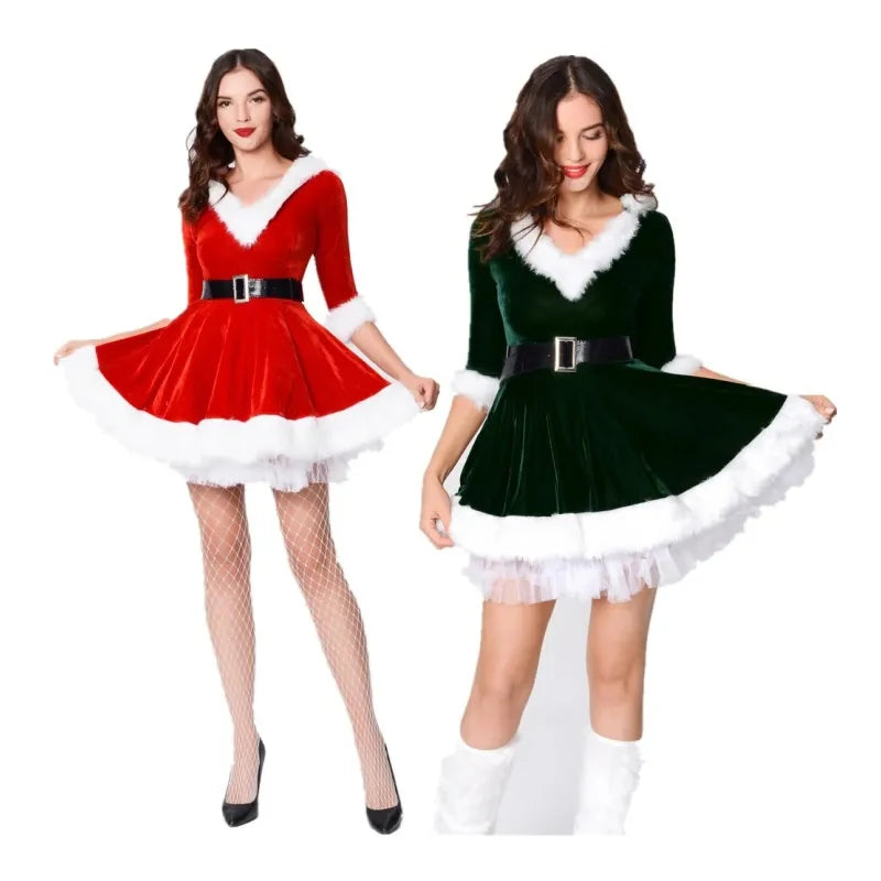 Women Christmas Costumes Santa Claus Dresses Christmas Dresses New Year Halloween Thanks Giving Party Hooded Dress