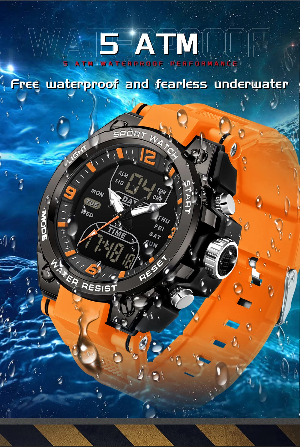 SANDA New Fashion Men Watch Multifunctional Outdoors Sports Waterproof Wristwatch LED Luminous Electronic Digital Men Watches