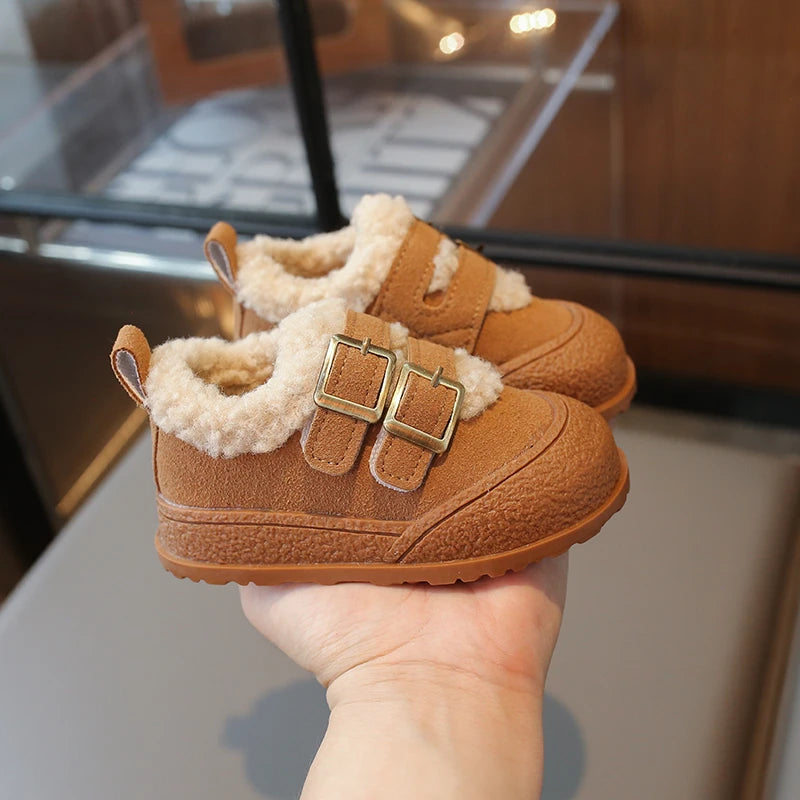 Children's Padded Shoes 0-6 Years Old Khaki Thickened Warm Boys Girls Walking Shoes Beige Soft Non-slip Kids Baby Cotton Boots