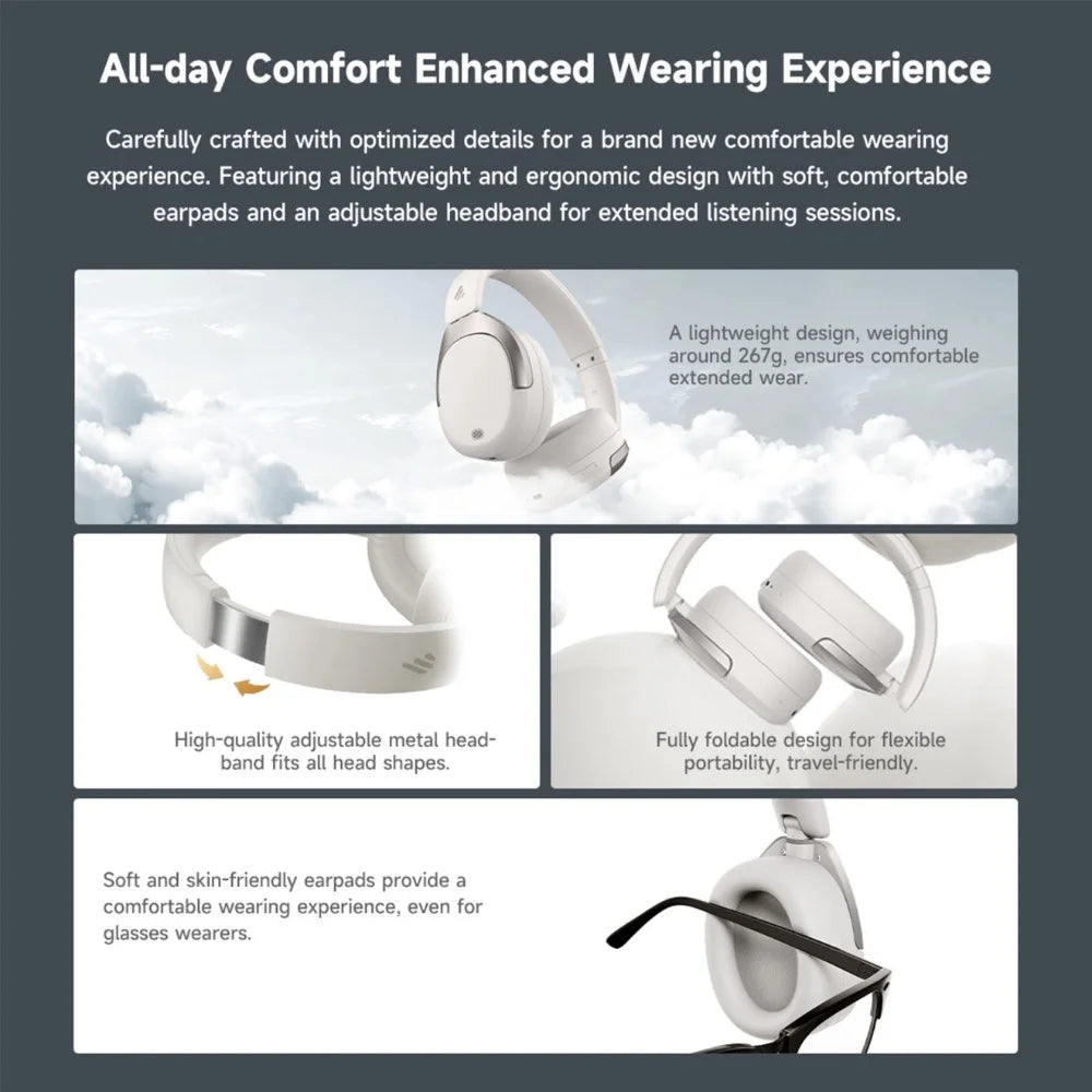 Edifier W830NB Wireless Headphones -45dB Active Noise Cancelling Hi-Res Over-Ear Headset LDAC 94H Battery Life Bluetooth 5.4
