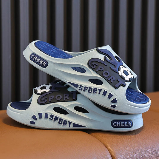 New Summer Cartoon Football Children Slippers Outdoors Sandals For Aged 4-8 Boys Non-slip Seabeach Flip Flops Home Kids Shoes