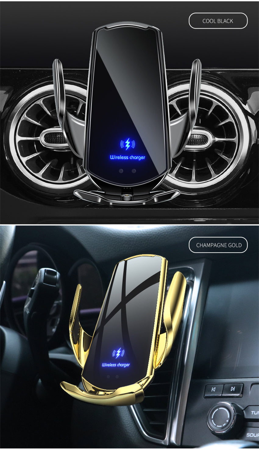 Q3 Smart Sensor Car Phone Wireless Charger 15W Fast Charging Auto-Clamping Car Phone Holder for iPhone and All Qi Enable Android