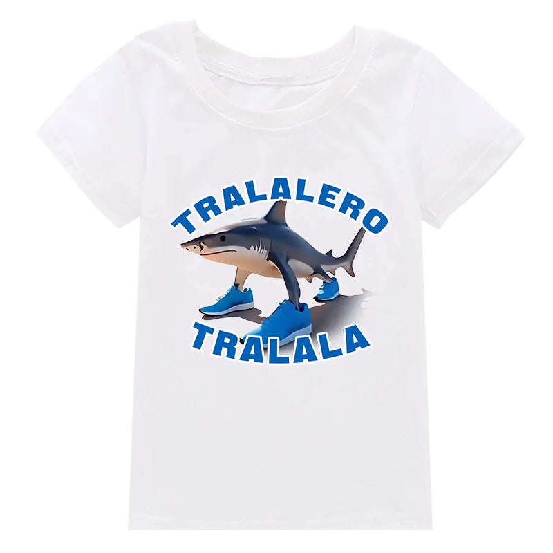 Tralalero Tralala Funny Shark Meme Kids Clothes Summer Boys Short Sleeve Outerwear Girls Casual T Shirt Children Clothes