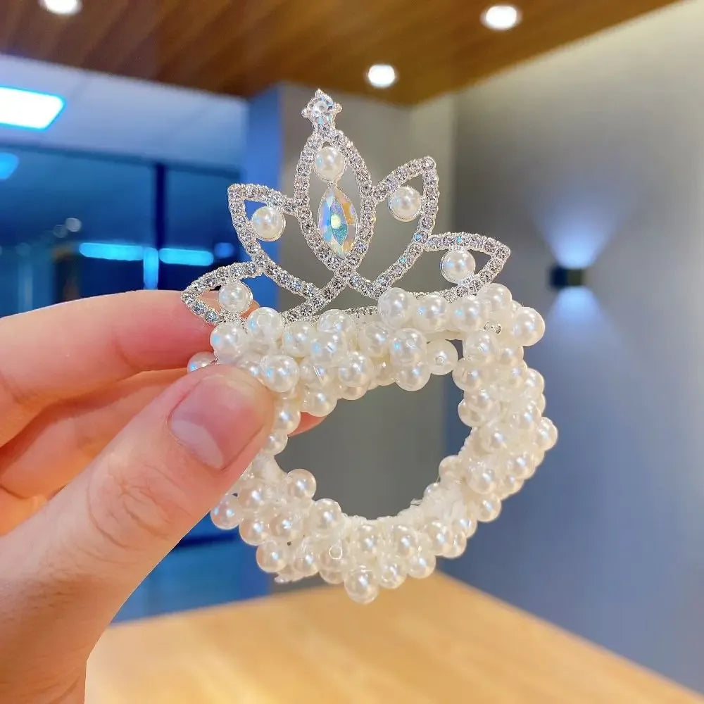 Hair Ties Princess Crown Hair Rope Kids Ornaments Bundled Hair Pearl Hairband Hair Styling Accessories Elastic Hair Bands Women