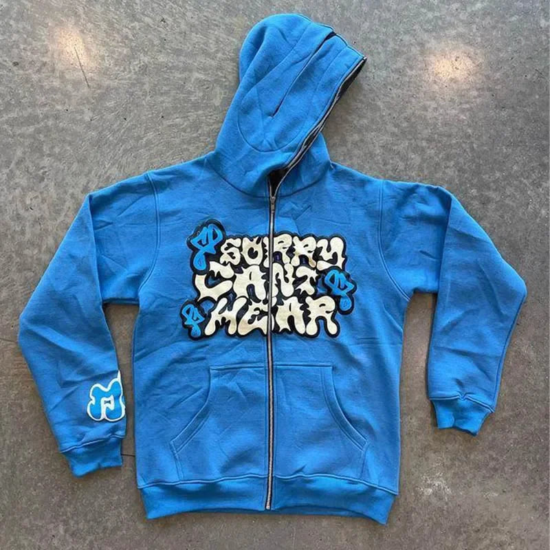 Y2k Harajuku Jacket Letter Print Coat Women Men Jackets Zip Hooded Sweatshirt Oversized Long-sleeved Zipper Top Casual Hoodies