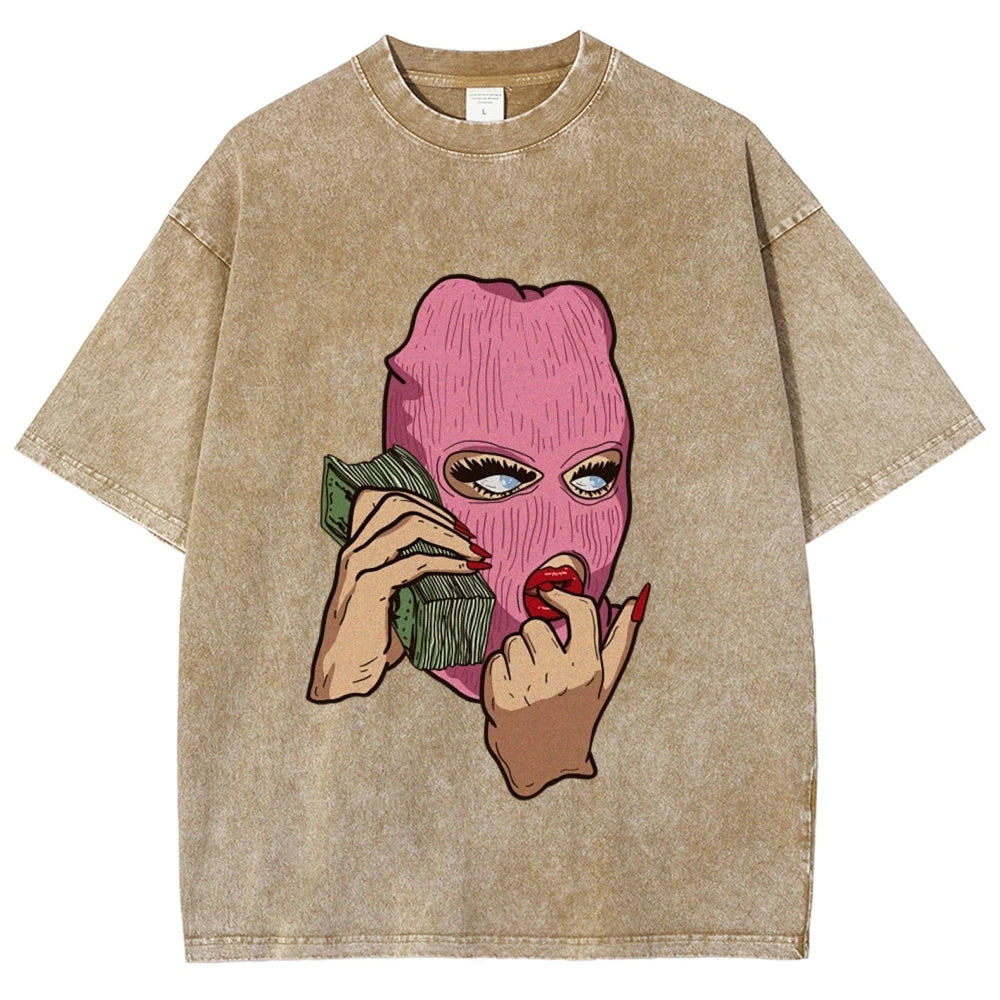 Cotton Women's T-Shirt Abstract Skull Call Women's Print Shoulder Round Neck Wash Summer Designer Trend New Short Sleeves