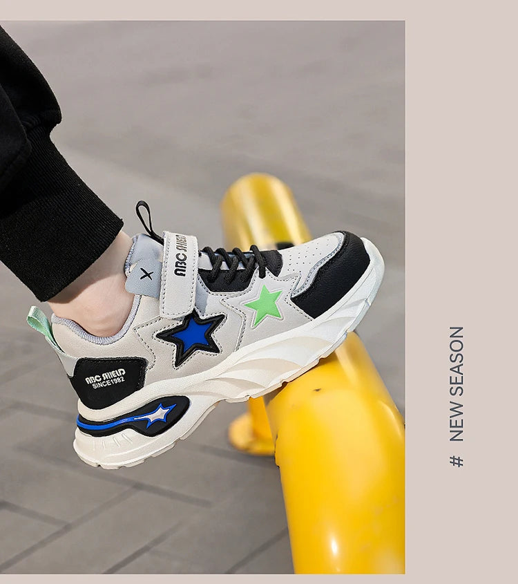 Fashion children's sports shoes boys and girls sports shoes 4 to 10 years old college wind PU leather shoes outdoor casual shoes