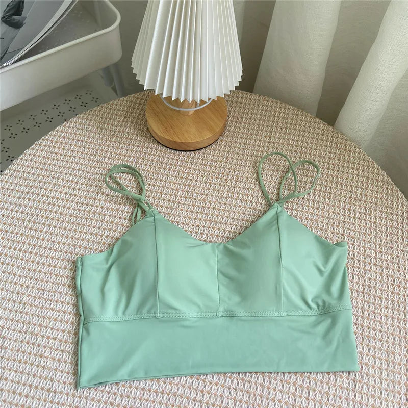 Bra For Women Ice Silk Tube Tops Soft Breathable Underwear Push Up Suspender Brassreie Camisole Female Casual Vest Crop Top Pink