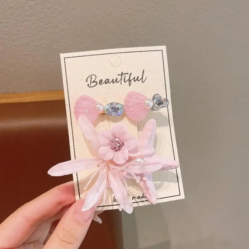 2PCS Kids' Fairy Starfish & Flower Hair Clips – Girls' Updo Alligator Clips, Bangs & Loose Hair Clips, Baby Hairpins, Hair Acces