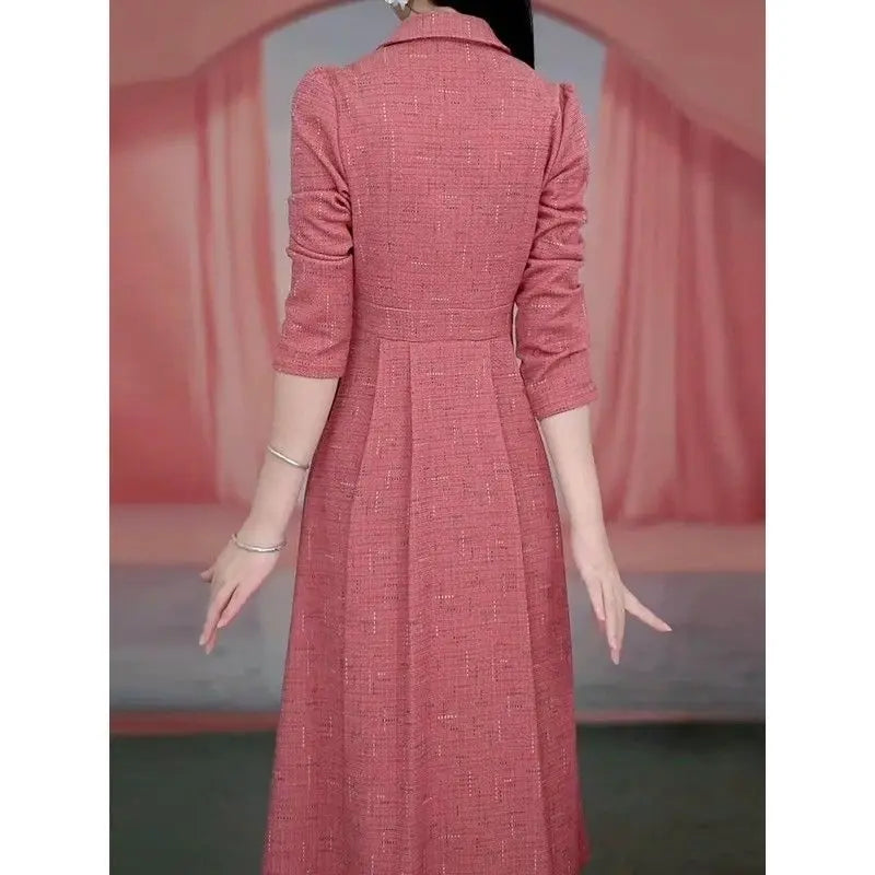 Western-style Women's Dress 2025 Spring Autumn Female Fashion New Temperament Long-sleeved Dresses Korean Shrinking Slim Dress.