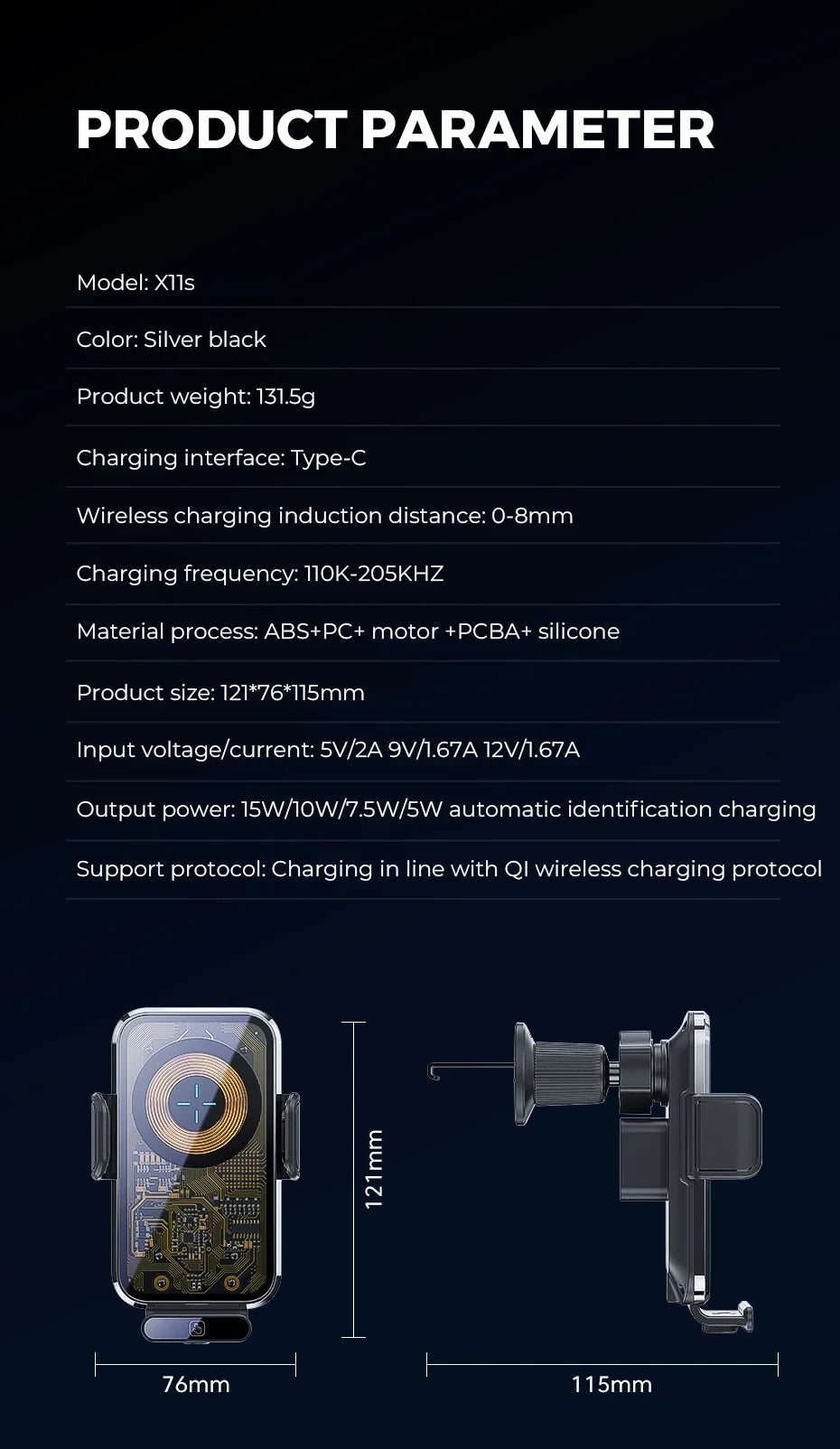 Wireless Car Charger, Fast Charging Phone Holder BothLin 3 in 1 Phone Mount Auto Clamping Car Accessories