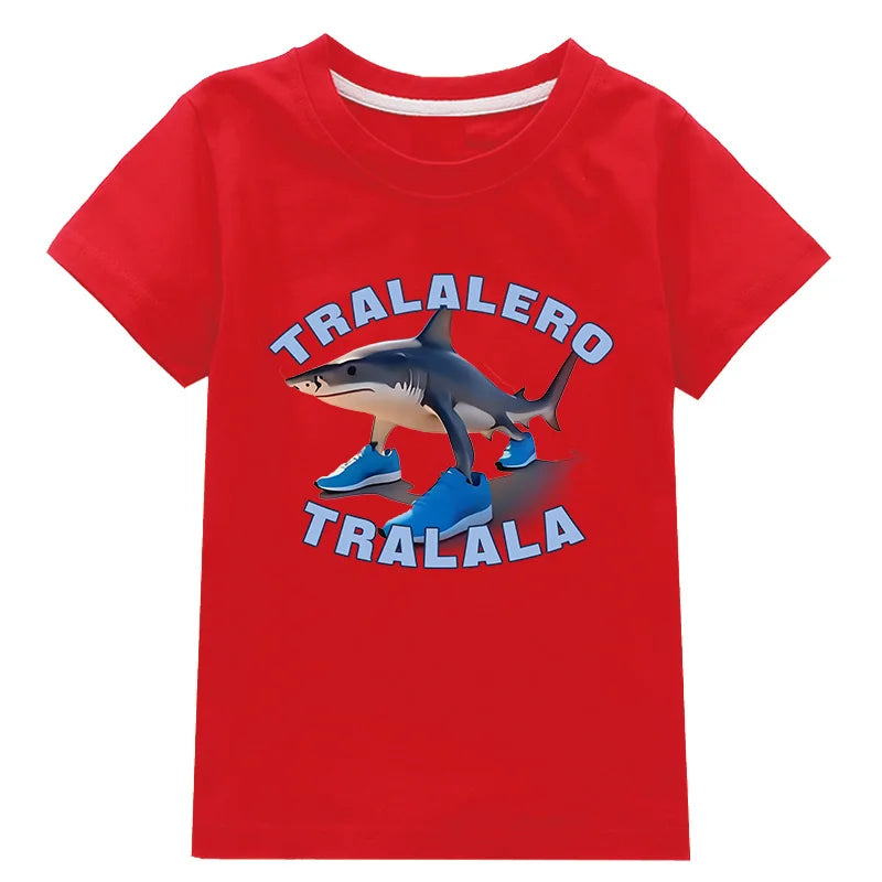 Tralalero Tralala Funny Shark Meme Kids Clothes Summer Boys Short Sleeve Outerwear Girls Casual T Shirt Children Clothes
