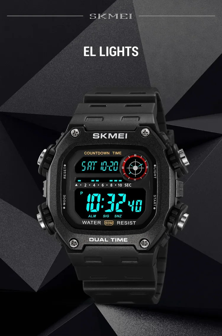 SKMEI 2126 Digital Countdown Sports Watches for Men LED Display Waterproof Stopwatch Mens Wristwatch Alarm Clock montre homme
