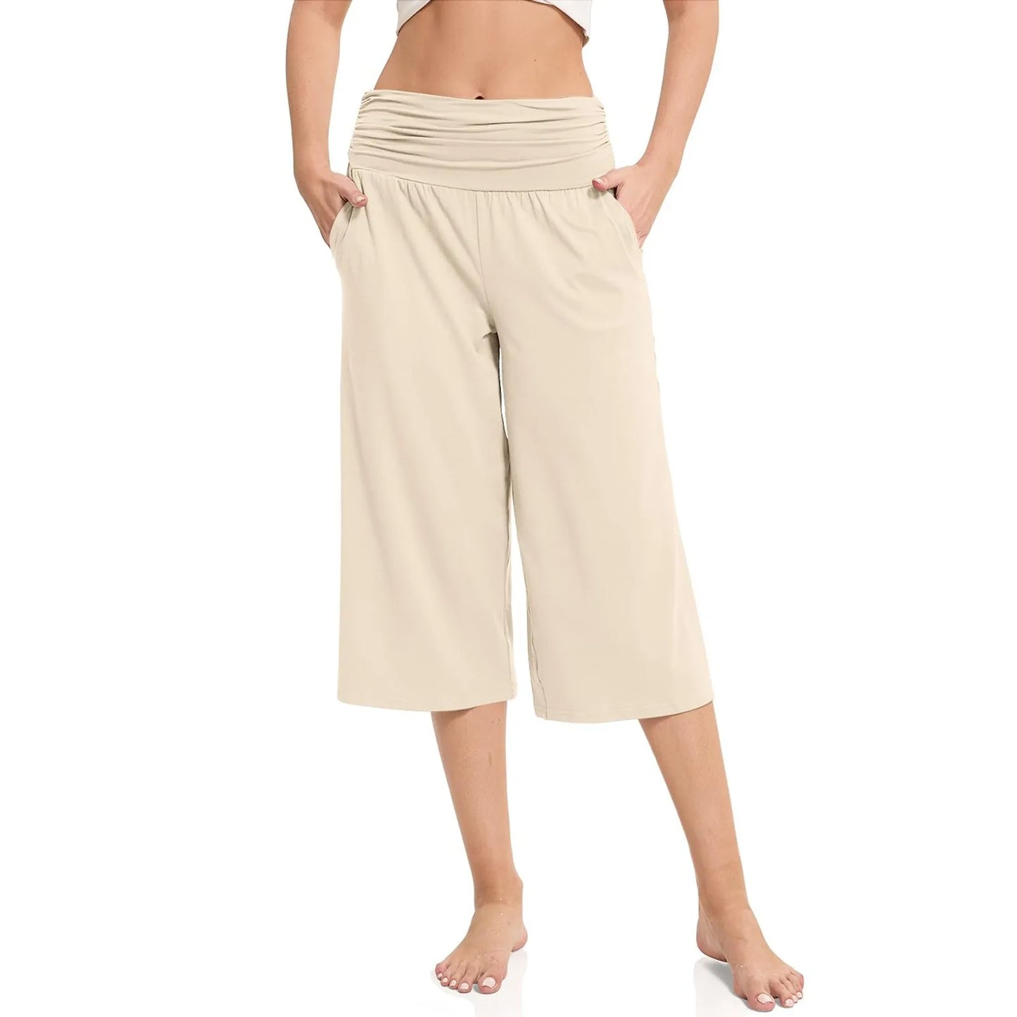 women pants summer loose cropped pants High Waist Solid Color Casual Trousers Pants With Pockets cozy breathable pantalon femme