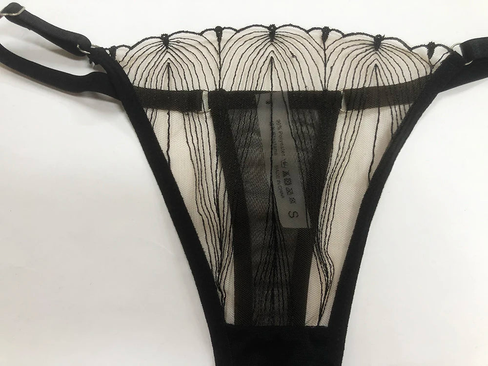 Women Sexy See Through Lace Bra Set Elegant Perspective Micro Bikini Thong Set French Style Ultra-thin Underwear Bra Panty Sets