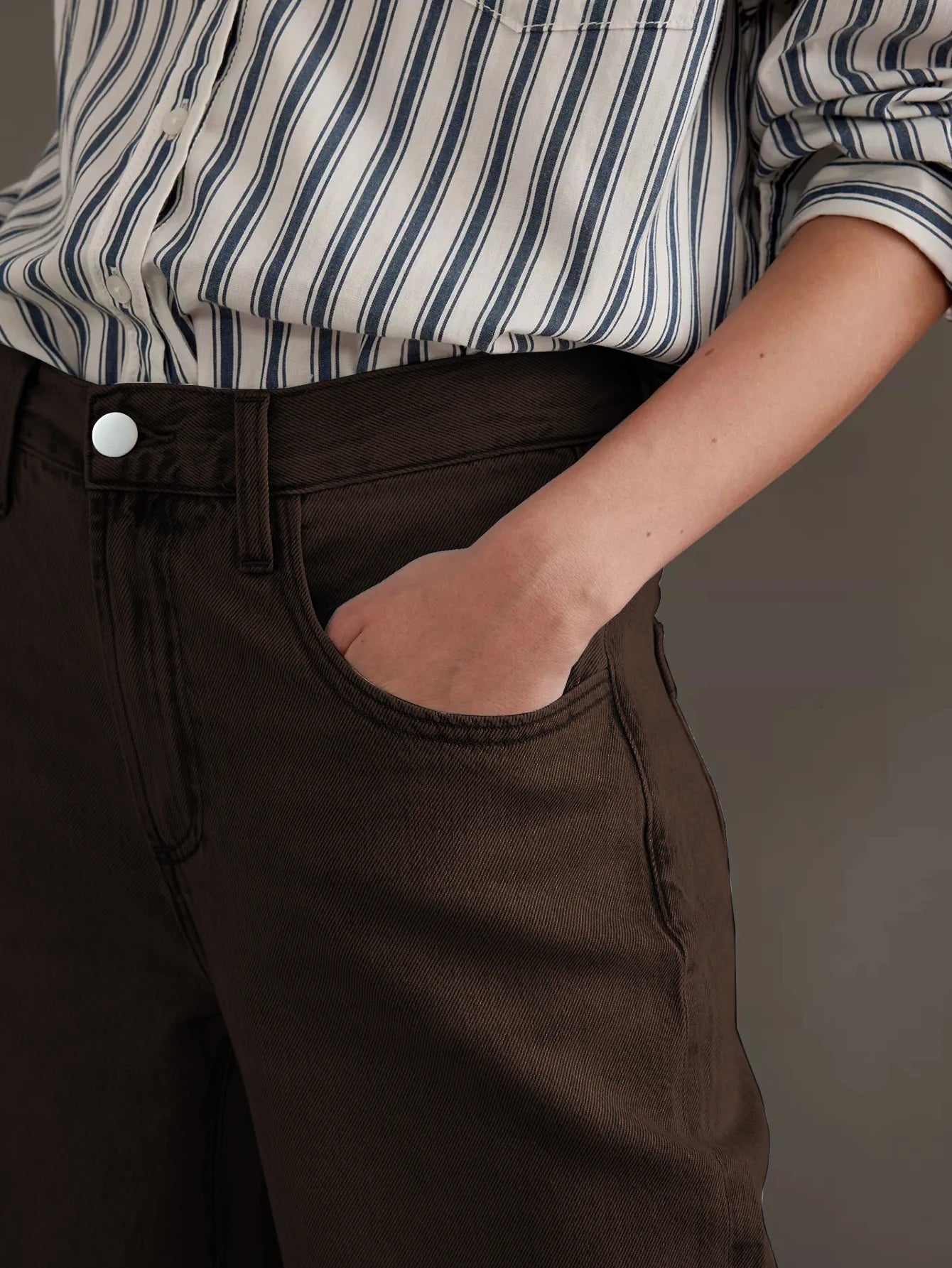 Women's new jeans washed vintage brown wide-leg jeans high waist cut elegant fashion style retro silhouette