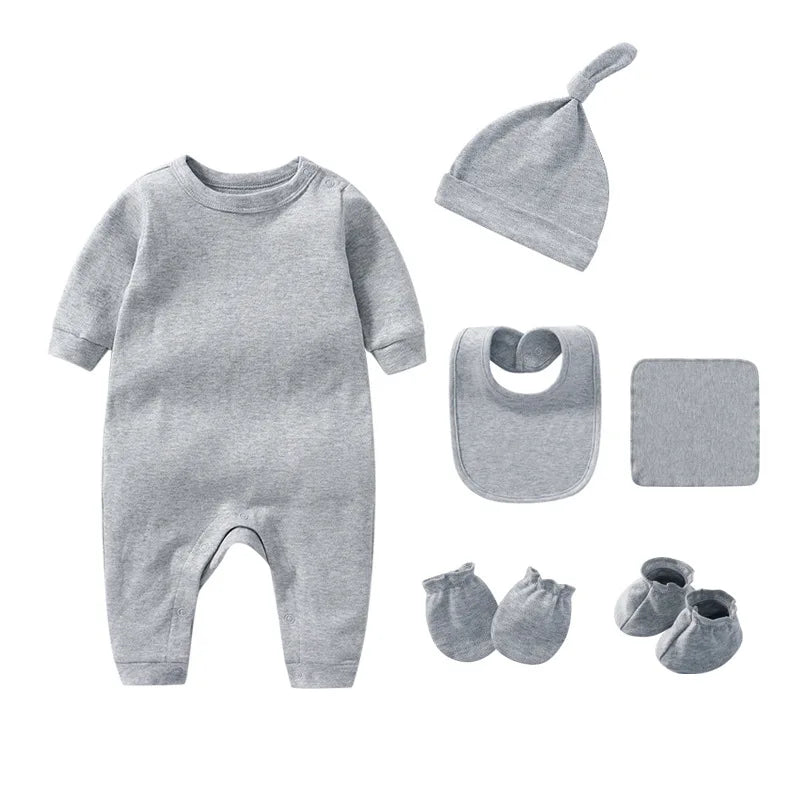 Baby Rompers+hats+bibs+socks 5pcs Cotton Newborn Baby Clothes Summer Solid Baby Girl Clothing Sets 0-2 Year Bebe Jumpsuit