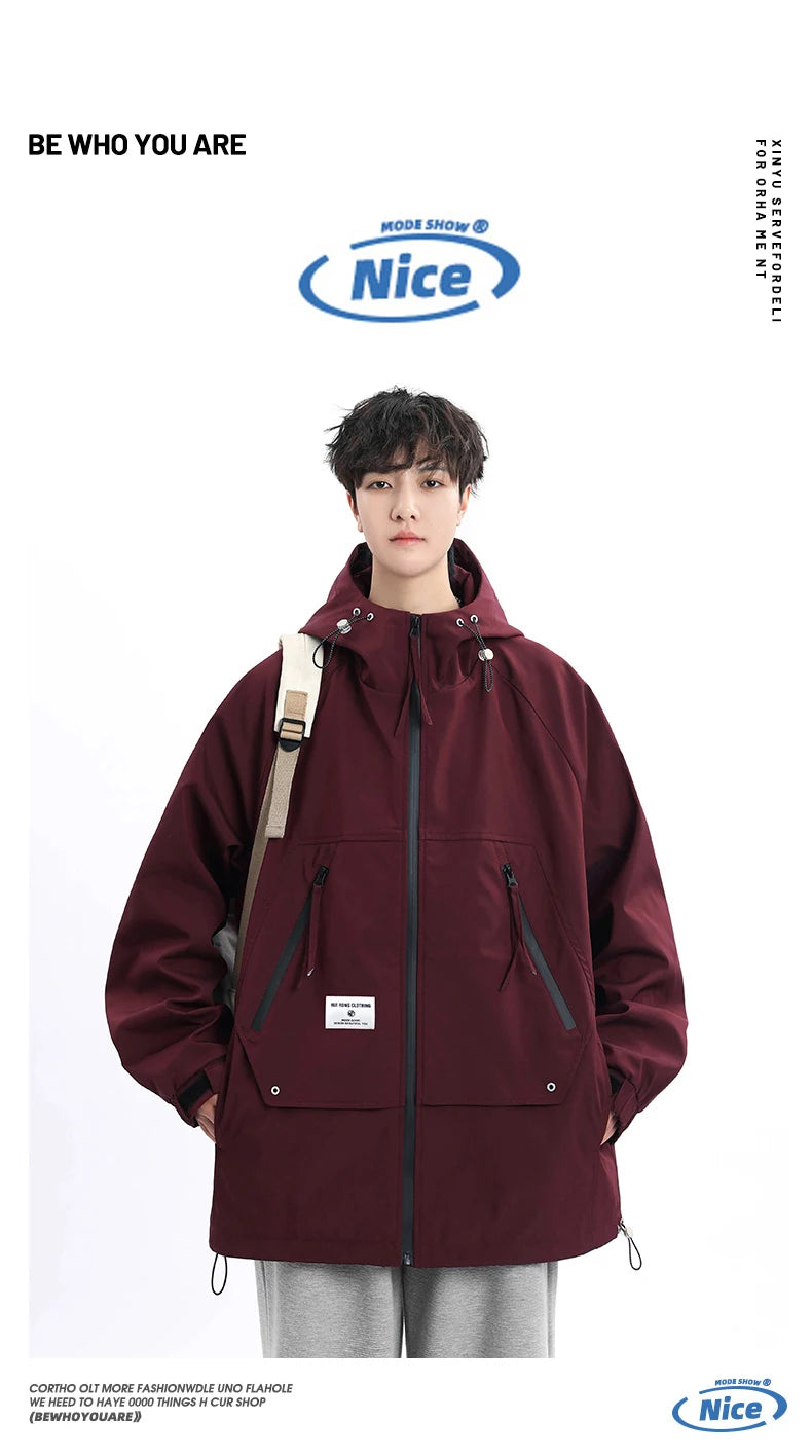Autumn Men's Jacket Springtime Trendy Streetwear Coat Fashion Outerwear Hooded Solid Color Men Jackets Korean Version Clothing