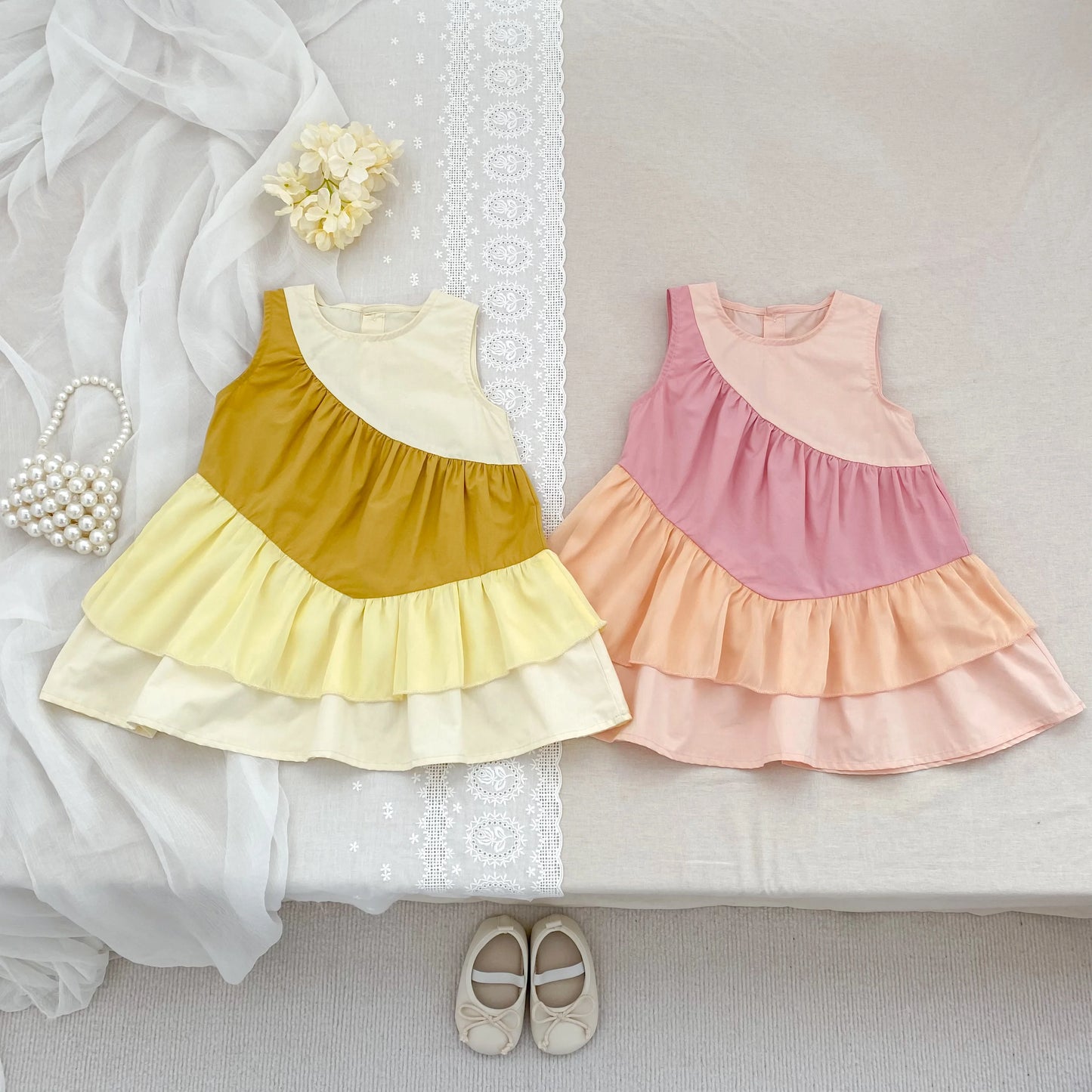 2025 Kids Clothes Summer Cotton Dress Baby Girls Clothes Cartoon Splicing Colors Dresses Children's Clothing Vestidos Cotton