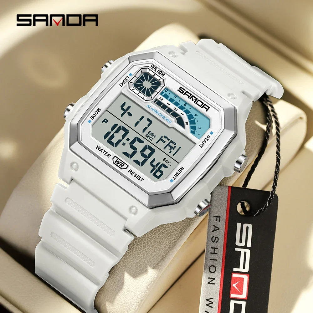 SANDA 6196 Electronic Watch Night Glow Waterproof Sports Men's Light and Thin Square Classic Male and Female Student Watch