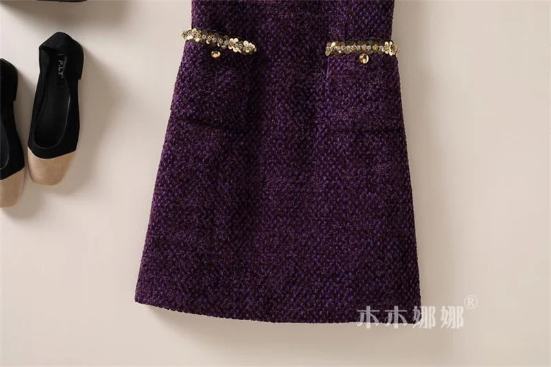 Womens Dresses Small Fragrant Tweed Vest Skirt Beaded Sequined Tweed A word Loose Dress 2025 Spring and Autumn new Women's Dress