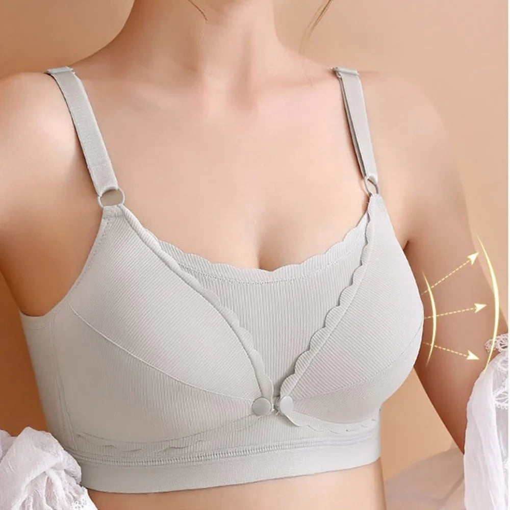 Women Push Up Bra Prevent Sagging Wire Free Bras Breathable Pads Underwear Adjustable Bralette Wireless Gathered Brassiere