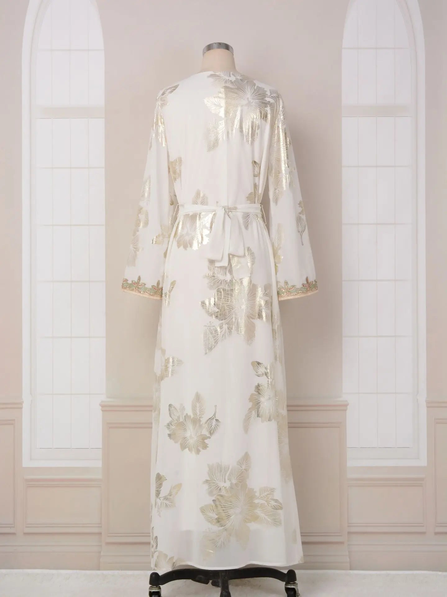 Eid Muslim Women Dress Gown Turkish Caftan Abaya Jalabiya Ramadan Party Dresses Morocco Kaftan V Neck Belt Embroidery Vestidos