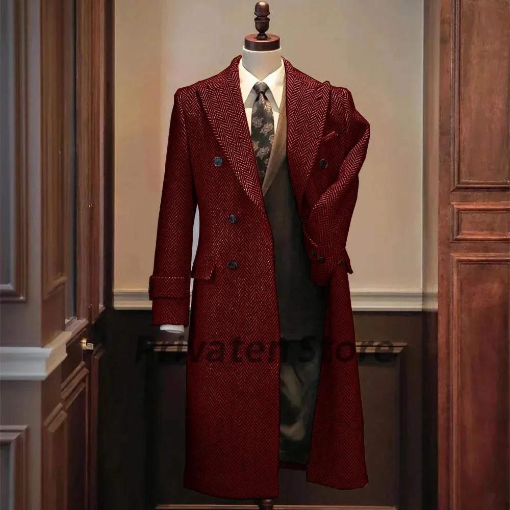 Men Jackets Notched Herringbone Lapel Blazer High Quality Suit Long Coat Windbreaker Camping Men's clothing chaquetas hombre