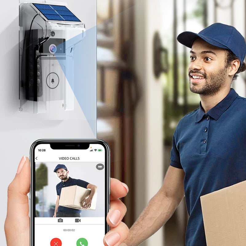 Smart Video Doorbell With Solar Charging, Wireless HD Camera, Waterproof Rain Cover, Two-Way Audio, Real-Time Mobile Monitoring