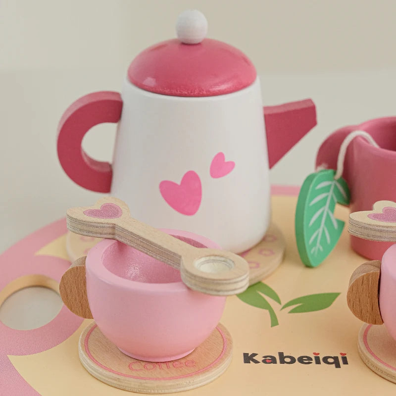 Wooden Kitchen Play Toys Kitchen Simulation Tea Set Afternoon Tea Activity Games Pretend Play Kitchen Accessories Toy for Kids