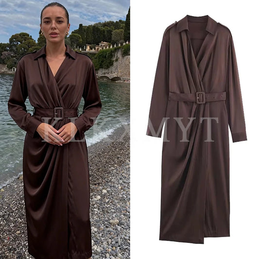 Women Leisure Dress 2025 Women Spring Autumn Fall New Fashion long sleeves With Belt Dresses Women Elegant Party Dress Dress