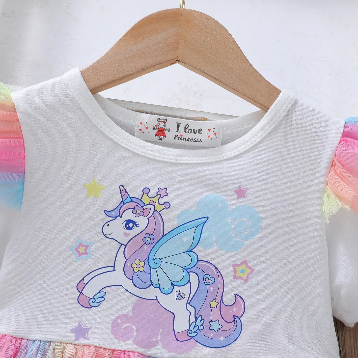 Unicorn Girls Dress 2025 New Kids Clothes Summer Short sleeve Princess Dresses Party Baby Dresses for Children Rainbow 2-8Y