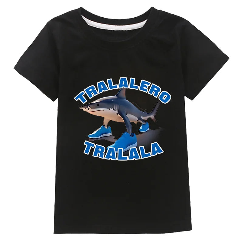 Tralalero Tralala Funny Shark Meme Kids Clothes Summer Boys Short Sleeve Outerwear Girls Casual T Shirt Children Clothes