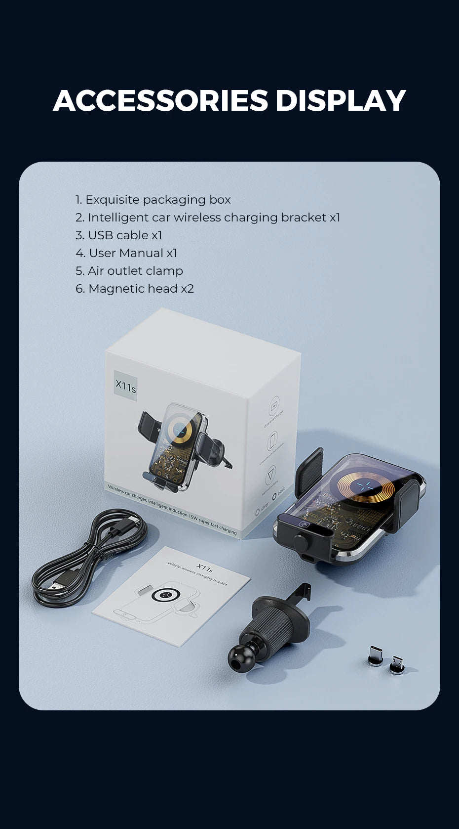 Wireless Car Charger, Fast Charging Phone Holder BothLin 3 in 1 Phone Mount Auto Clamping Car Accessories