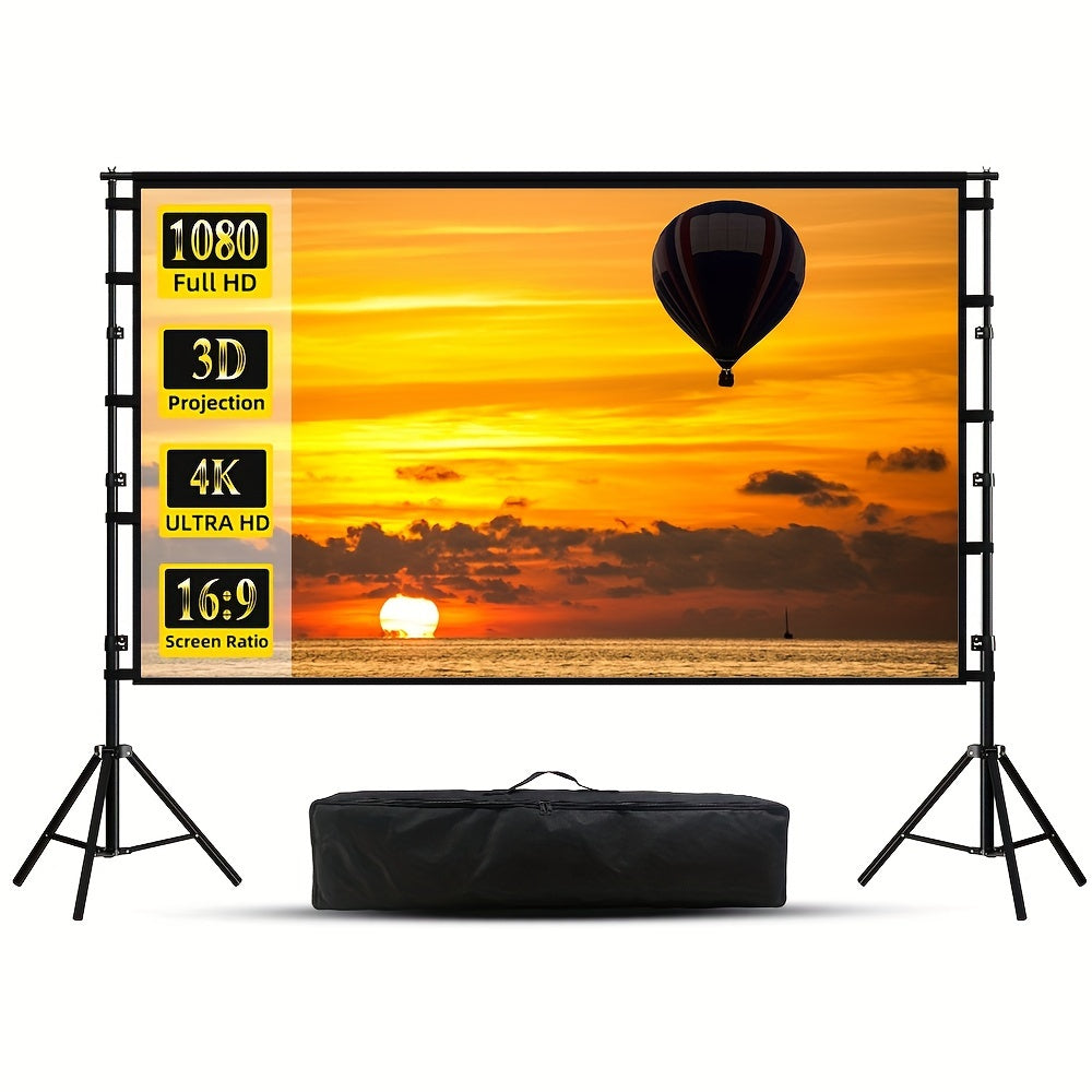 Projector Screen with Bracket 100 120 150 Inch Portable Projection Screen Indoor Outdoor Projection Screen 16:9 4K HD Wrinkle Resistant, Easy to Clean, 1.1 Gain, 160° Viewing Angle Movie Screen with Carrying Bag, Suitable fo