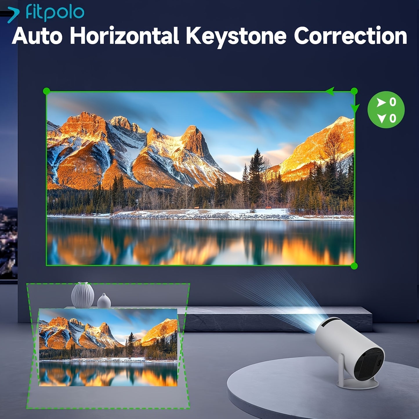 Fit Smart Mini Projector,Projector support 4k with WiFi and Built-in App,Auto Focus & Keystone, DoIby Audio, Zoom, Native 720P Movie, Portable Outdoor Mini Projector, White