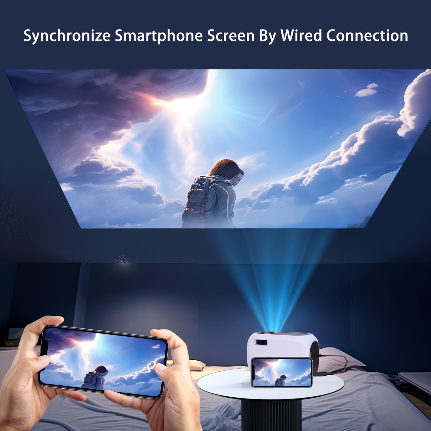 1pc Portable HD 720P Projector, G300P Mini Projector For Phone, Video Movie Projector, Home Theater Projector Compatible With IOS/Android/USB/ Laptop/PC/TV Stick/DVD/Game