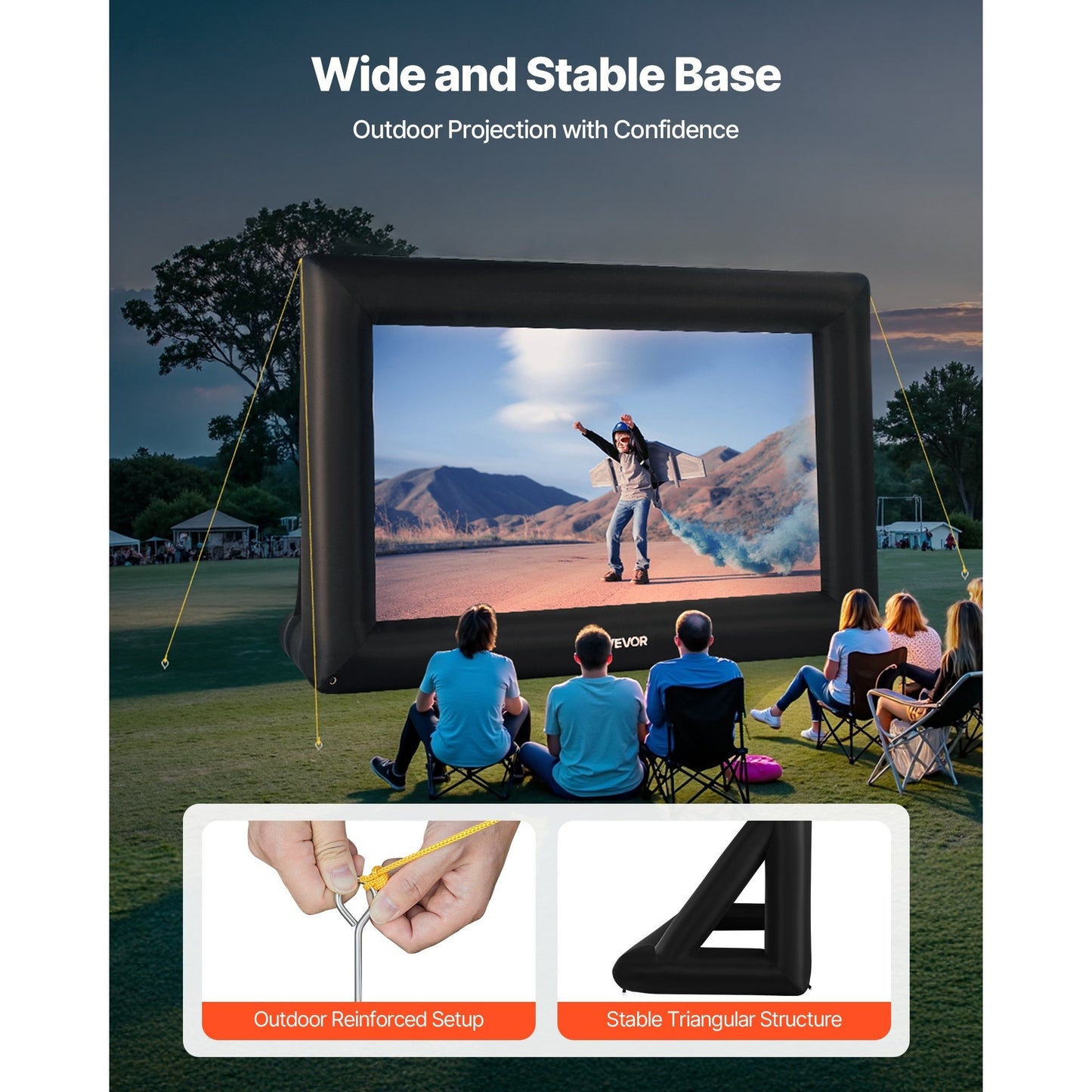 VEVOR 14/16/20FT Inflatable Projector Screen, Inflatable Movie Screen Outdoor with 120/250W Air Blower Projector Screen Oxford Fabric Material Blow Up Screen for Outdoor Backyard, Home Theater, Theme Party