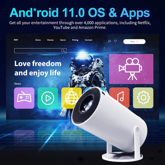 HY300 Mini Projector 4K Android 11.01080P 720 P 200ANSI Portable Wireless Home Outdoor Cinema 180° Projection Angle Adjustable