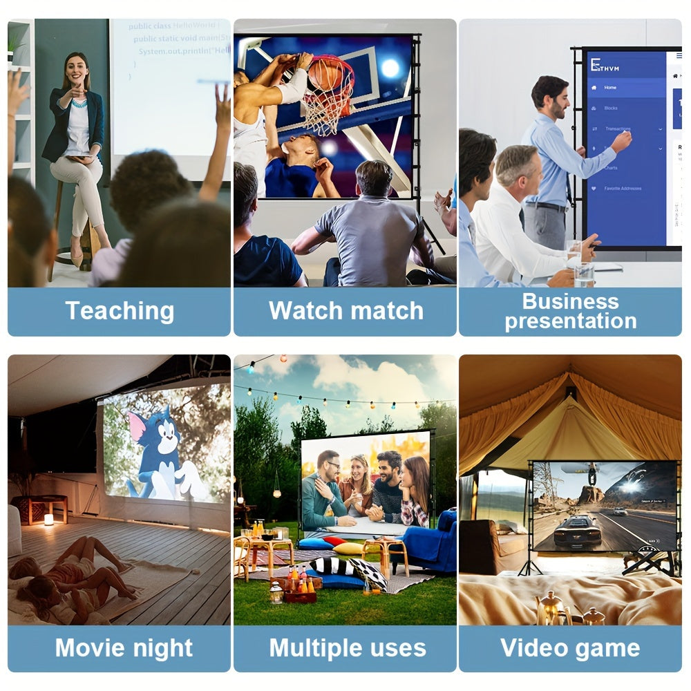 Projector Screen with Bracket 100 120 150 Inch Portable Projection Screen Indoor Outdoor Projection Screen 16:9 4K HD Wrinkle Resistant, Easy to Clean, 1.1 Gain, 160° Viewing Angle Movie Screen with Carrying Bag, Suitable fo