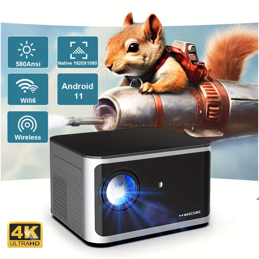 Magcubic 4K Ultra HD Smart Projector, Android 11, 580 ANSI Lumens, 1920x1080P, Wi-Fi 6, Allwinner H713, Voice Control, 30000+ Hours LED, Home Cinema Theater With US Plug