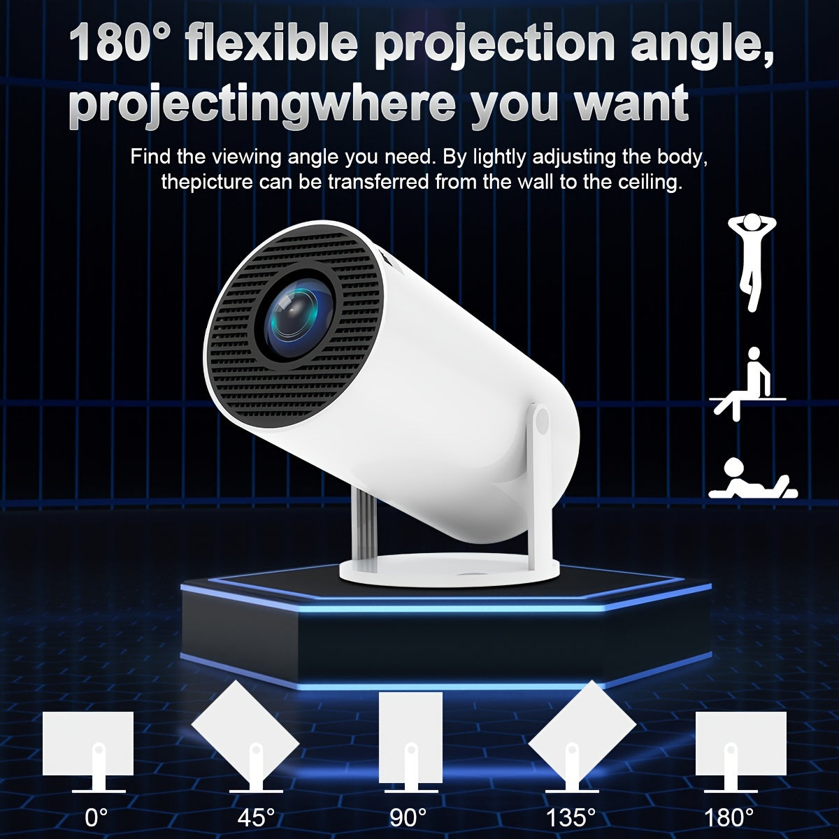 HY300 Mini Projector 4K Android 11.01080P 720 P 200ANSI Portable Wireless Home Outdoor Cinema 180° Projection Angle Adjustable