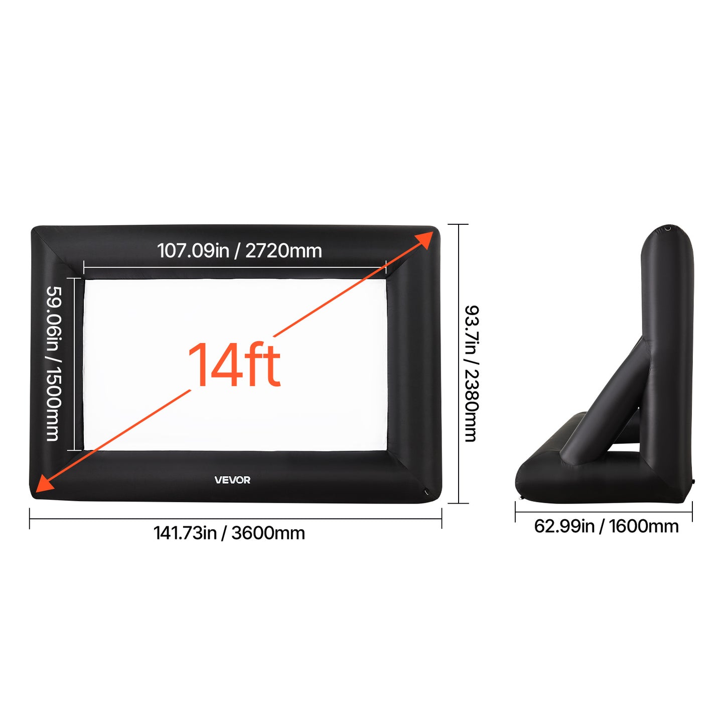 VEVOR 14/16/20FT Inflatable Projector Screen, Inflatable Movie Screen Outdoor with 120/250W Air Blower Projector Screen Oxford Fabric Material Blow Up Screen for Outdoor Backyard, Home Theater, Theme Party