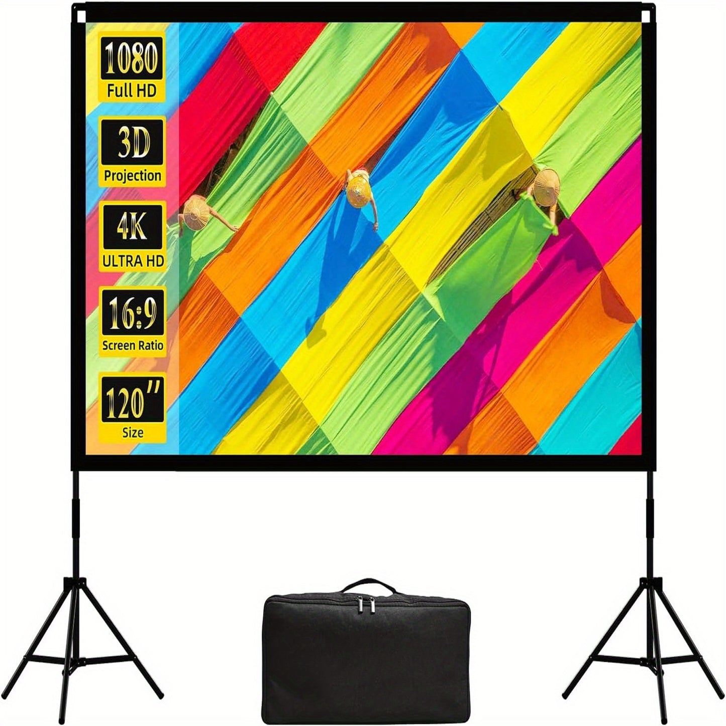 100/ 120 Inch Dual Stand Projector Screen, 4K 16:9 Foldable Mobile Anti-Wrinkle Portable Projection Screen, Suitable for Home Theater Camping Meeting Room Parties