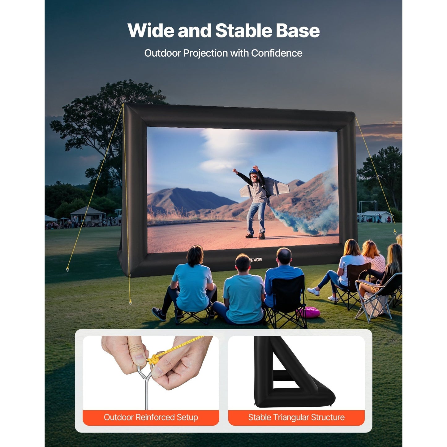 VEVOR 14/16/20FT Inflatable Projector Screen, Inflatable Movie Screen Outdoor with 120/250W Air Blower Projector Screen Oxford Fabric Material Blow Up Screen for Outdoor Backyard, Home Theater, Theme Party