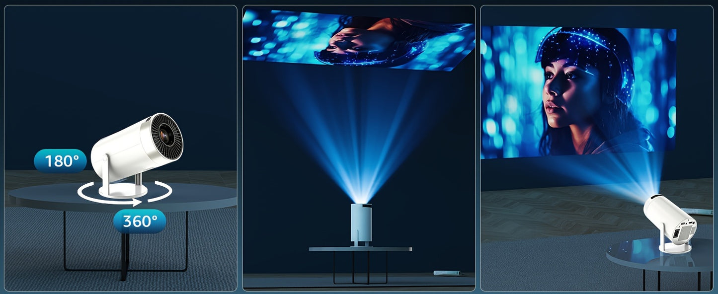 HY300 Mini Projector 4K Android 11.01080P 720 P 200ANSI Portable Wireless Home Outdoor Cinema 180° Projection Angle Adjustable