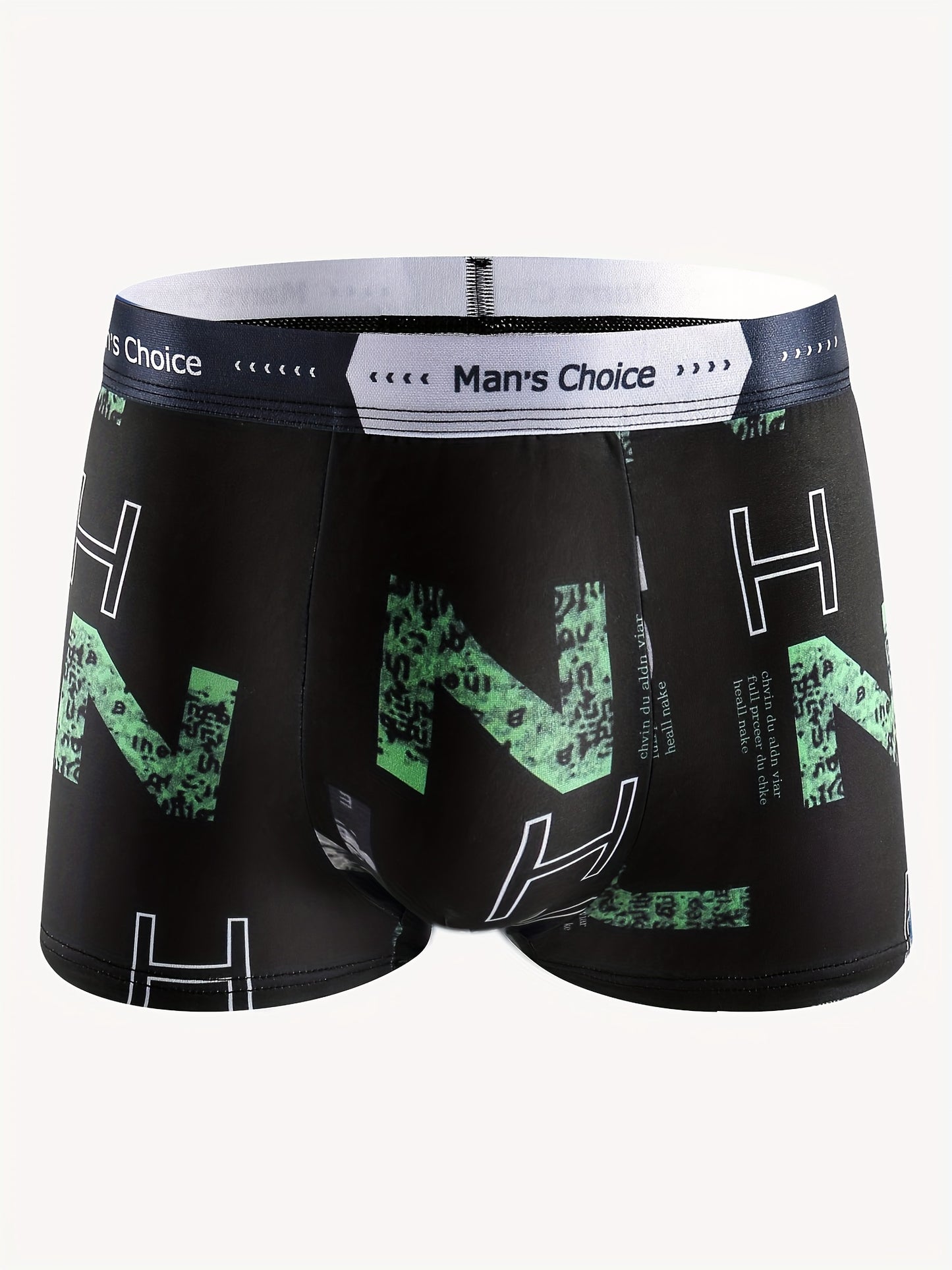 [10pcs Boxer Briefs] 10pcs Men's Boxer Briefs - Geometric Letter Print, 95% Polyester 5% Elastane, Medium Stretch Knit Fabric, Comfortable Underwear Set for Daily Life, Black with White & Orange Accents, Comfortable Underwear