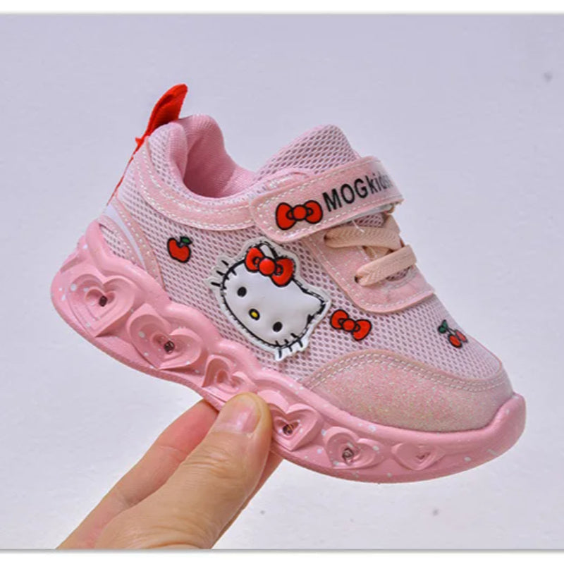 Kids'Casual Shoes Girls Led Light Cartoon PU Leather Fashion Sport Flat Bottom Shoes Breathable White Pink Size 21-30