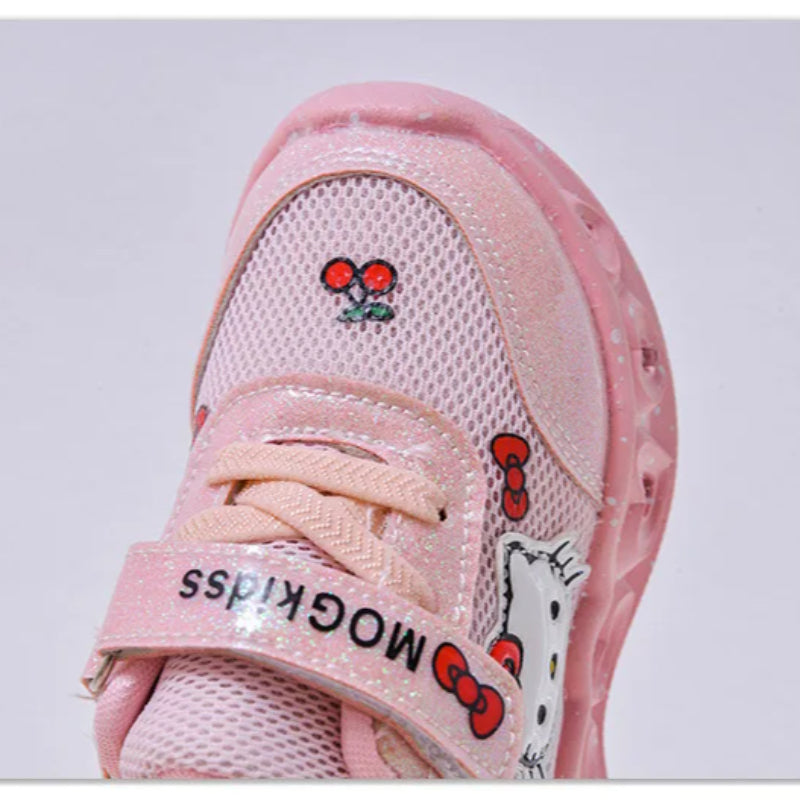 Kids'Casual Shoes Girls Led Light Cartoon PU Leather Fashion Sport Flat Bottom Shoes Breathable White Pink Size 21-30